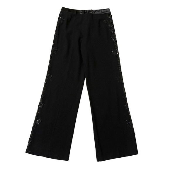 Escada Sequin Embellished Wide Leg Wool Silk Pants in Black Size 36 US S - Picture 8 of 8